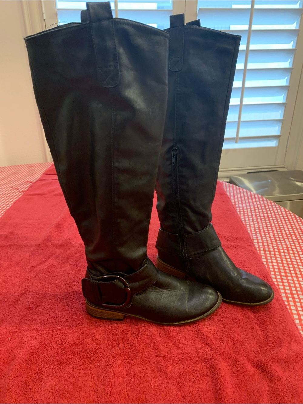 BAMBOO Black Over-the-Knee Riding Boots with Buckle Accent